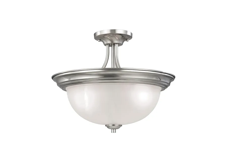 Bristol Lane 3-Light Semi Flush Mount in Brushed Nickel with White Glass