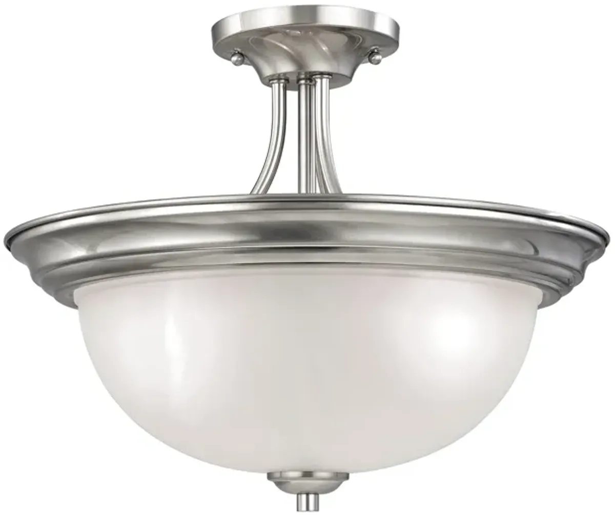 Bristol Lane 3-Light Semi Flush Mount in Brushed Nickel with White Glass