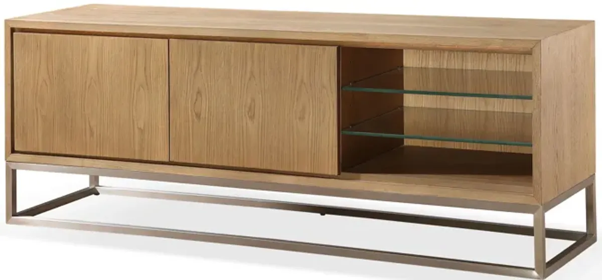 One Coastal Modern 74 inch TV Console in Brushed Stainless Steel and Bisque