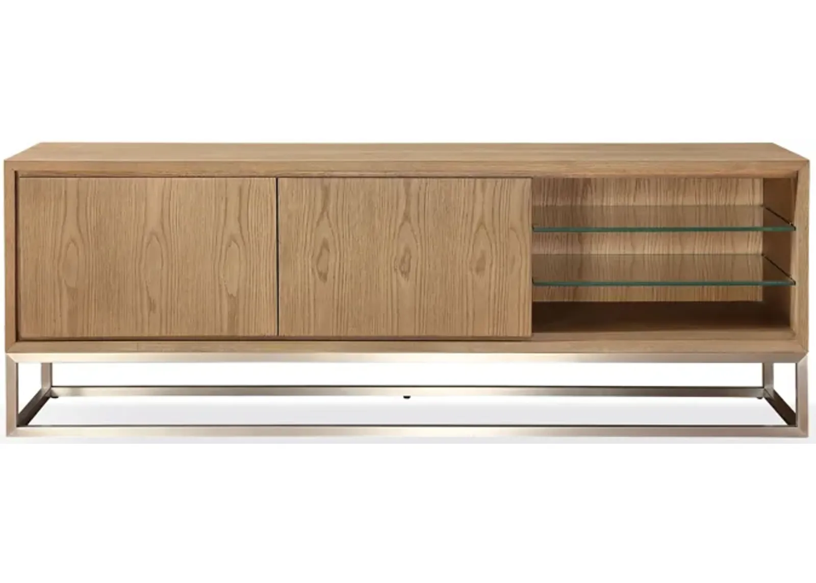 One Coastal Modern 74 inch TV Console in Brushed Stainless Steel and Bisque