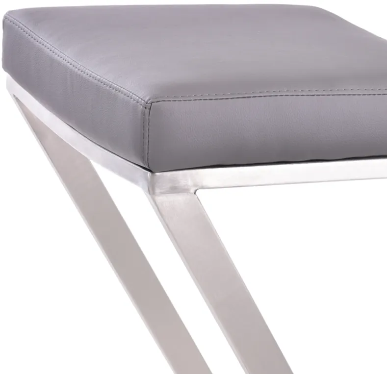 Atlantis 26" Counter Height Backless Grey Faux Leather and Brushed Stainless Steel Bar Stool