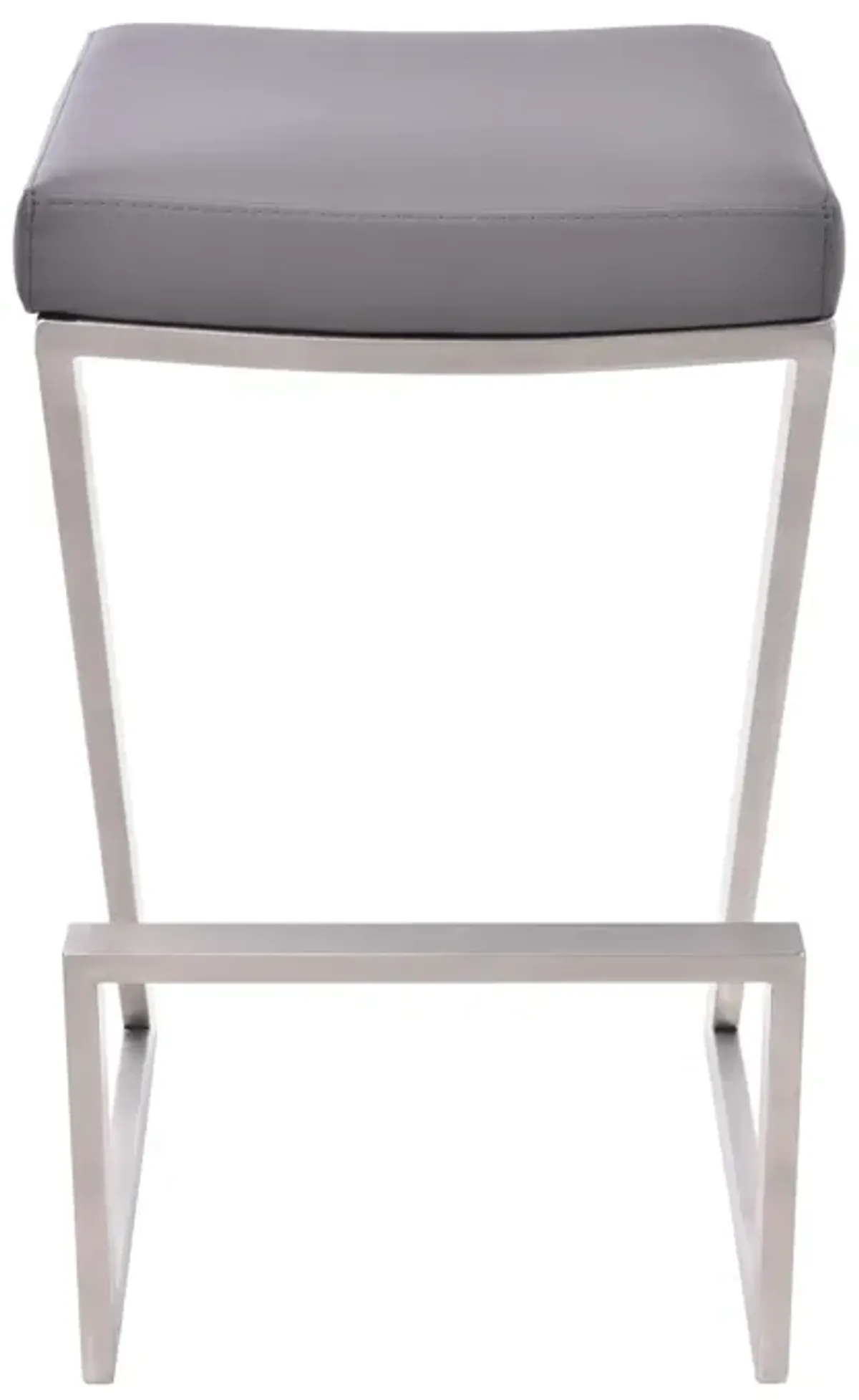 Atlantis 26" Counter Height Backless Grey Faux Leather and Brushed Stainless Steel Bar Stool