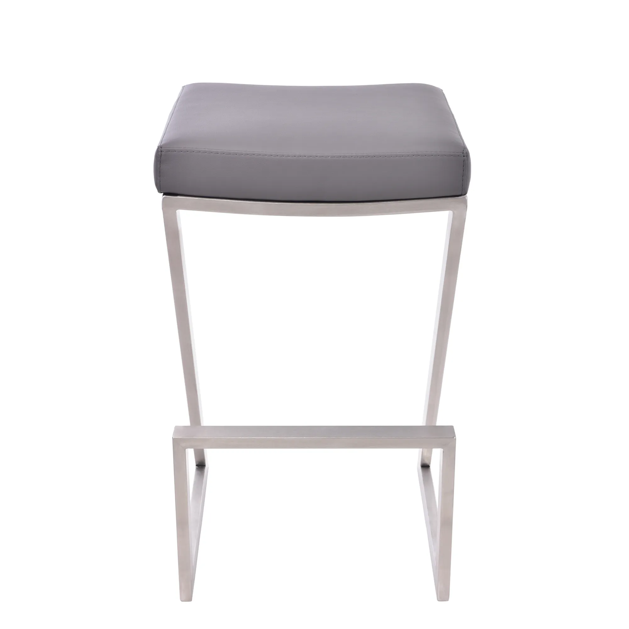 Atlantis 26" Counter Height Backless Grey Faux Leather and Brushed Stainless Steel Bar Stool