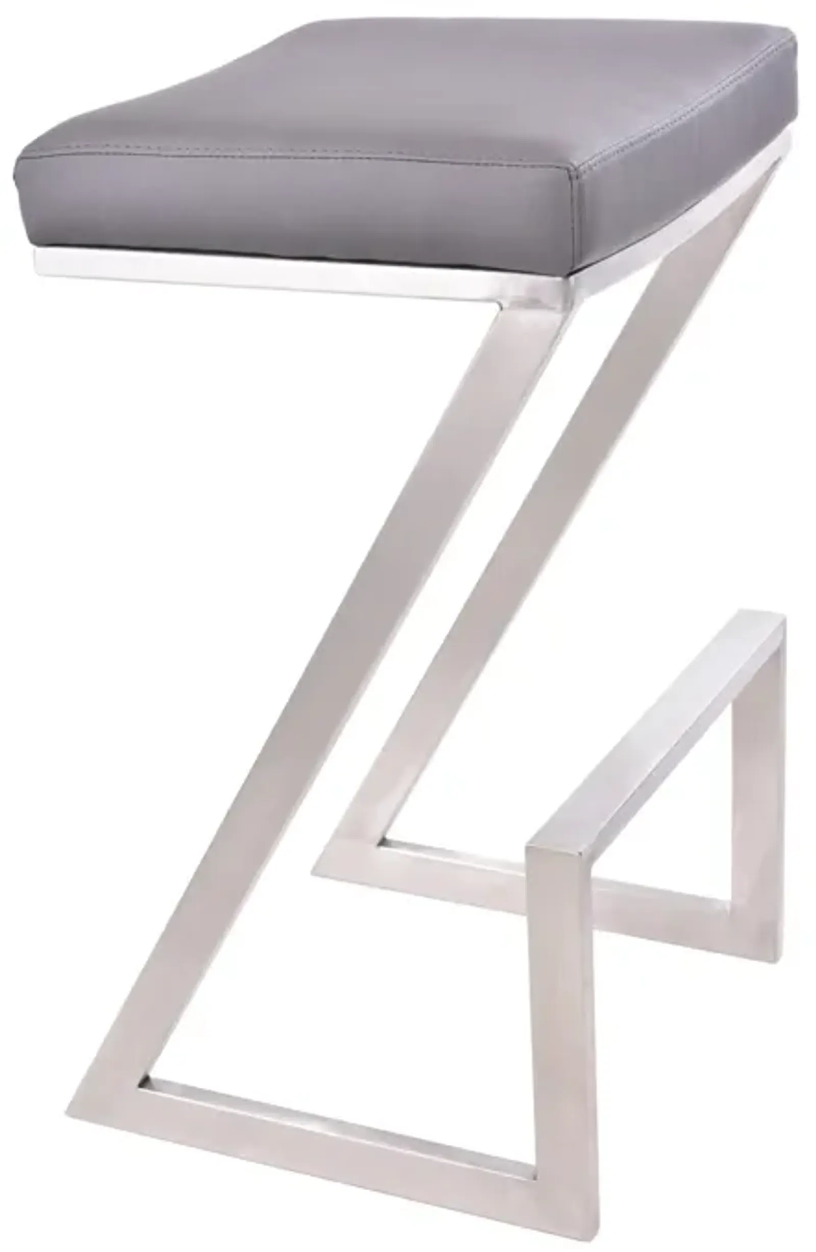 Atlantis 26" Counter Height Backless Grey Faux Leather and Brushed Stainless Steel Bar Stool