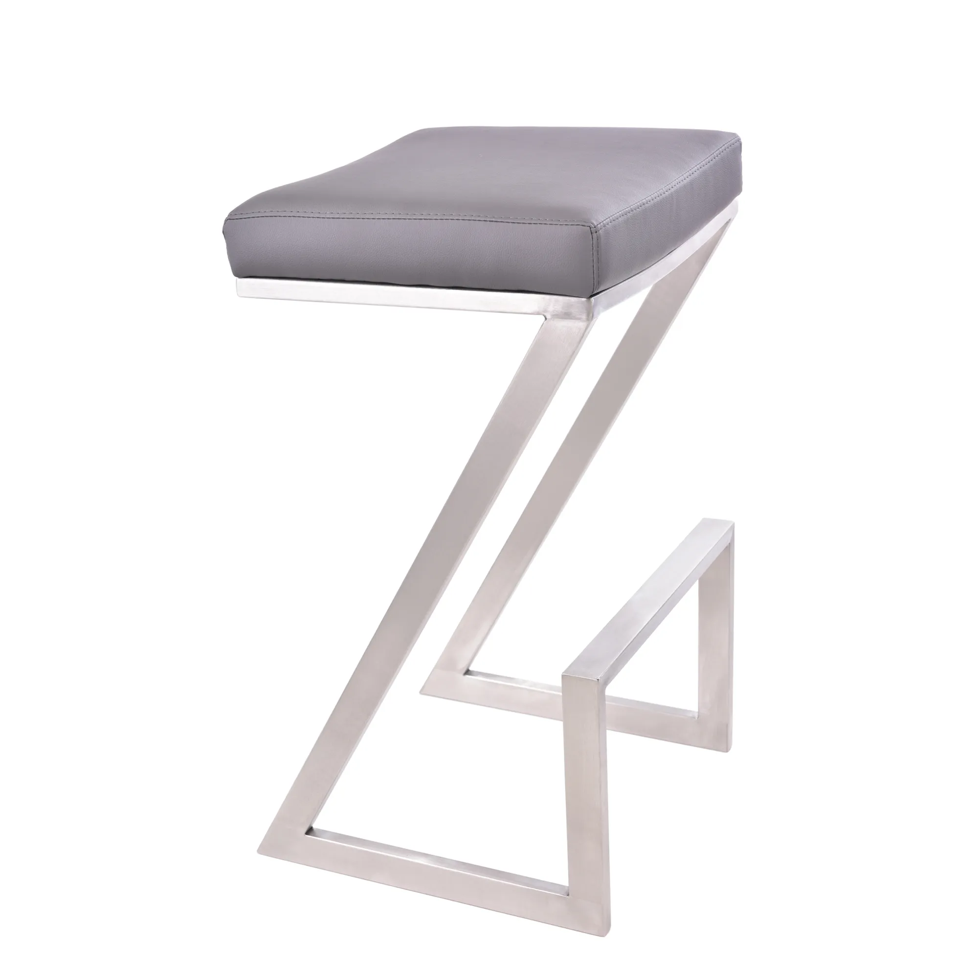 Atlantis 26" Counter Height Backless Grey Faux Leather and Brushed Stainless Steel Bar Stool