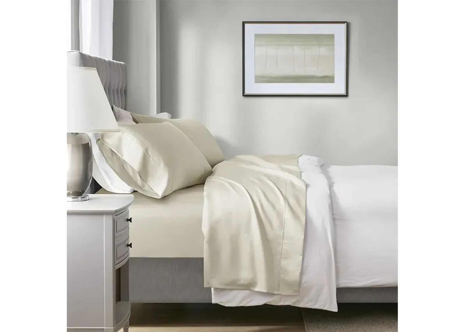 Beautyrest 1000 Thread Count Ivory HeiQ Smart Temperature Cotton Blend 4 PC Sheet Set