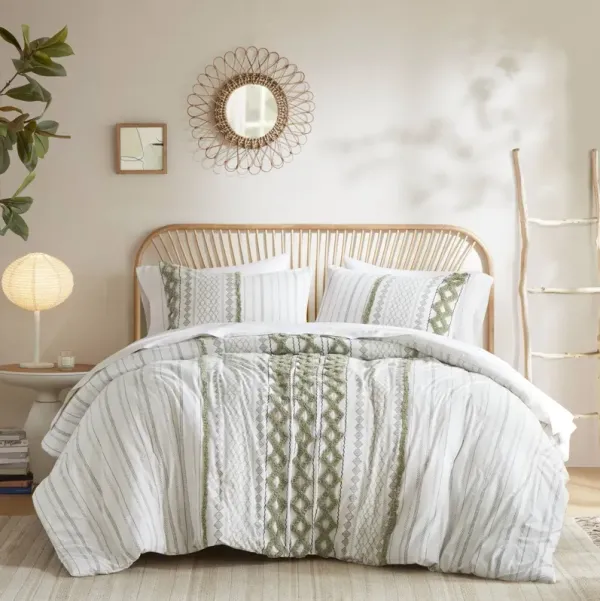 Cotton Printed Duvet Cover Set with Chenille