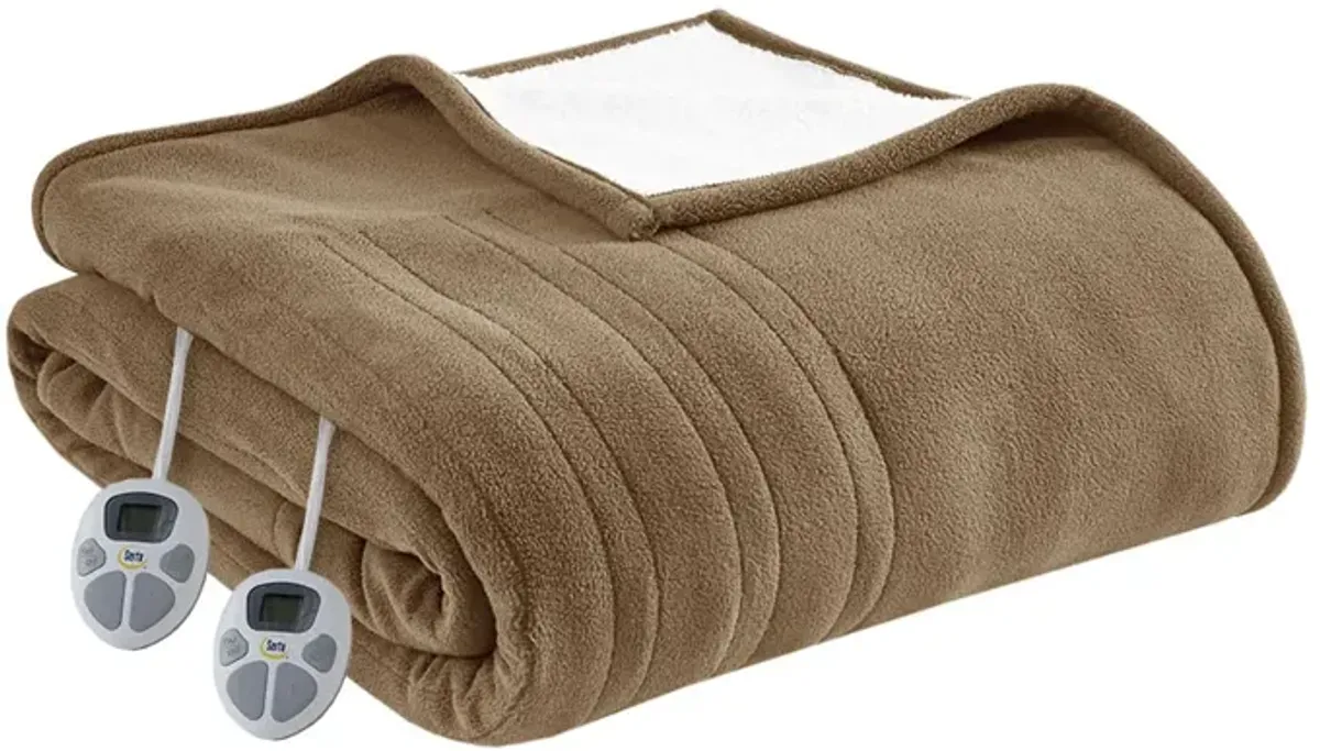 Serta Fleece to Sherpa Brown Heated Blanket