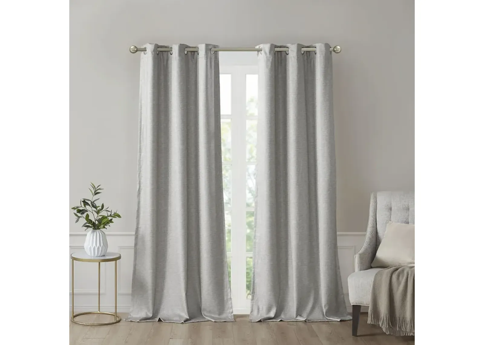 SunSmart Como Grey Tonal Printed Faux Silk Total Blackout Curtain Panel Pair