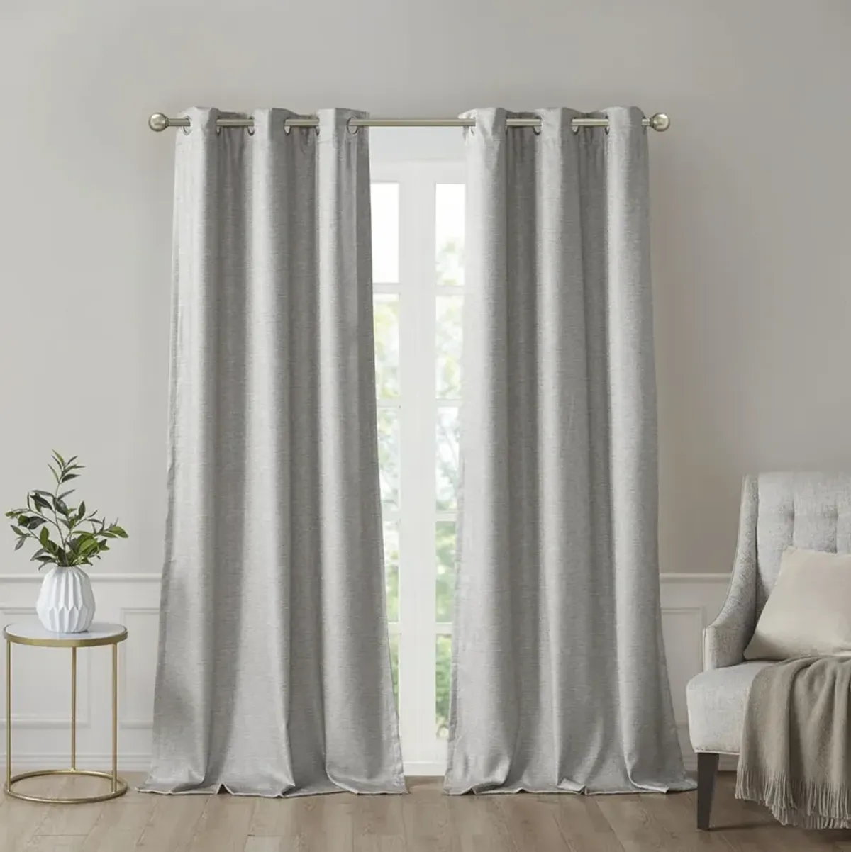 SunSmart Como Grey Tonal Printed Faux Silk Total Blackout Curtain Panel Pair