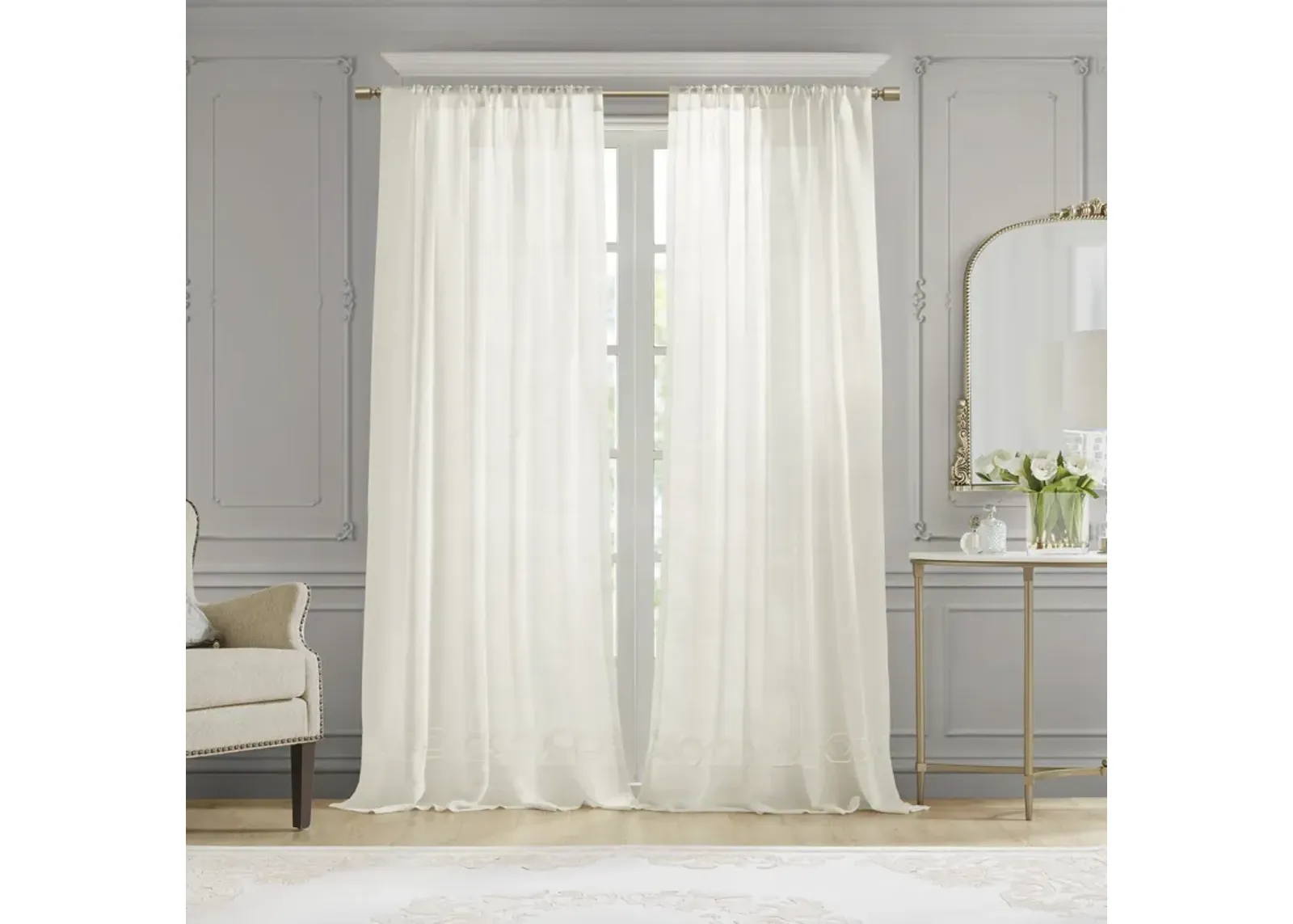 Croscill Classics Cornelli White Embroidery Curtain Panel (Single)