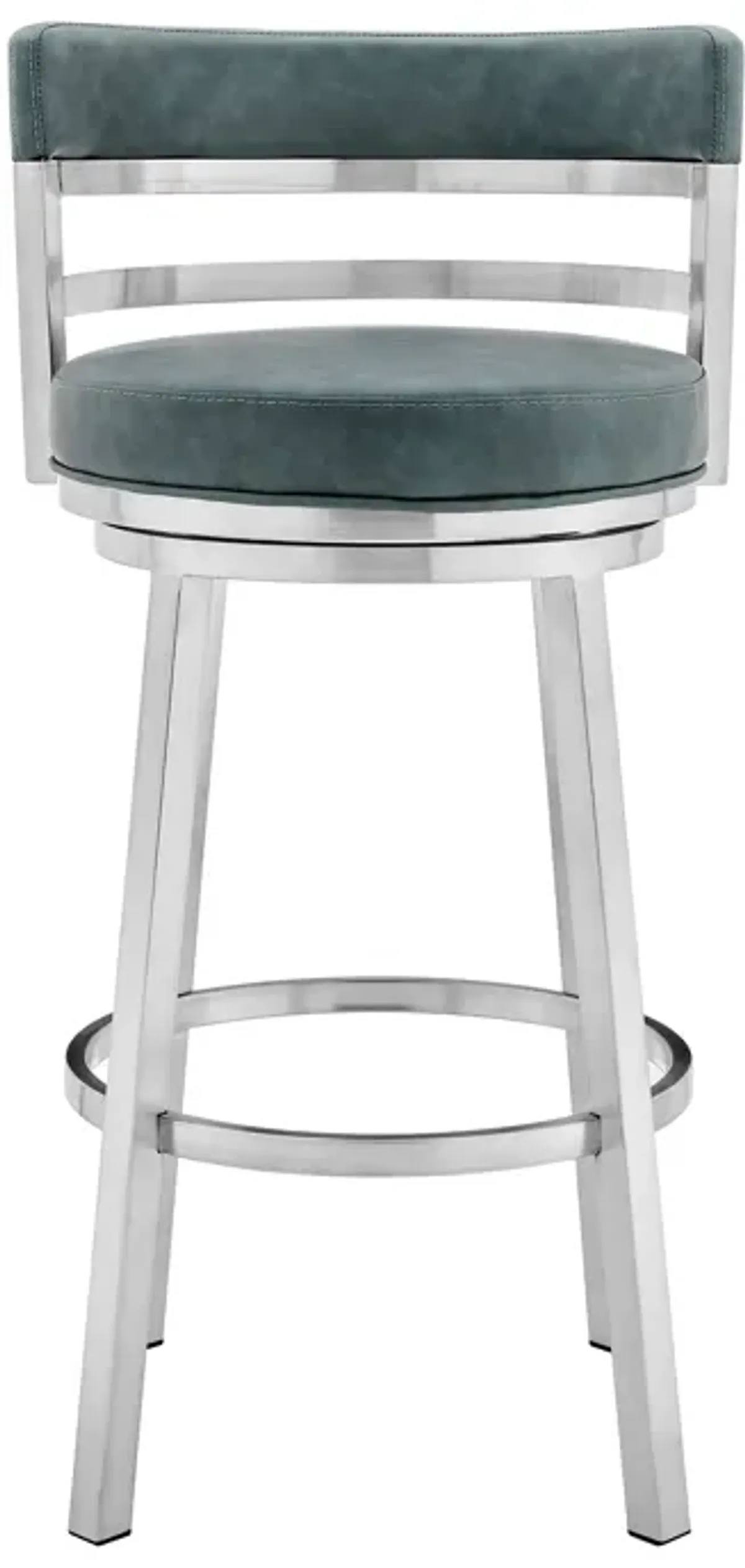 Titana 30" Bar Height Swivel Blue Faux Leather and Brushed Stainless Steel Bar Stool