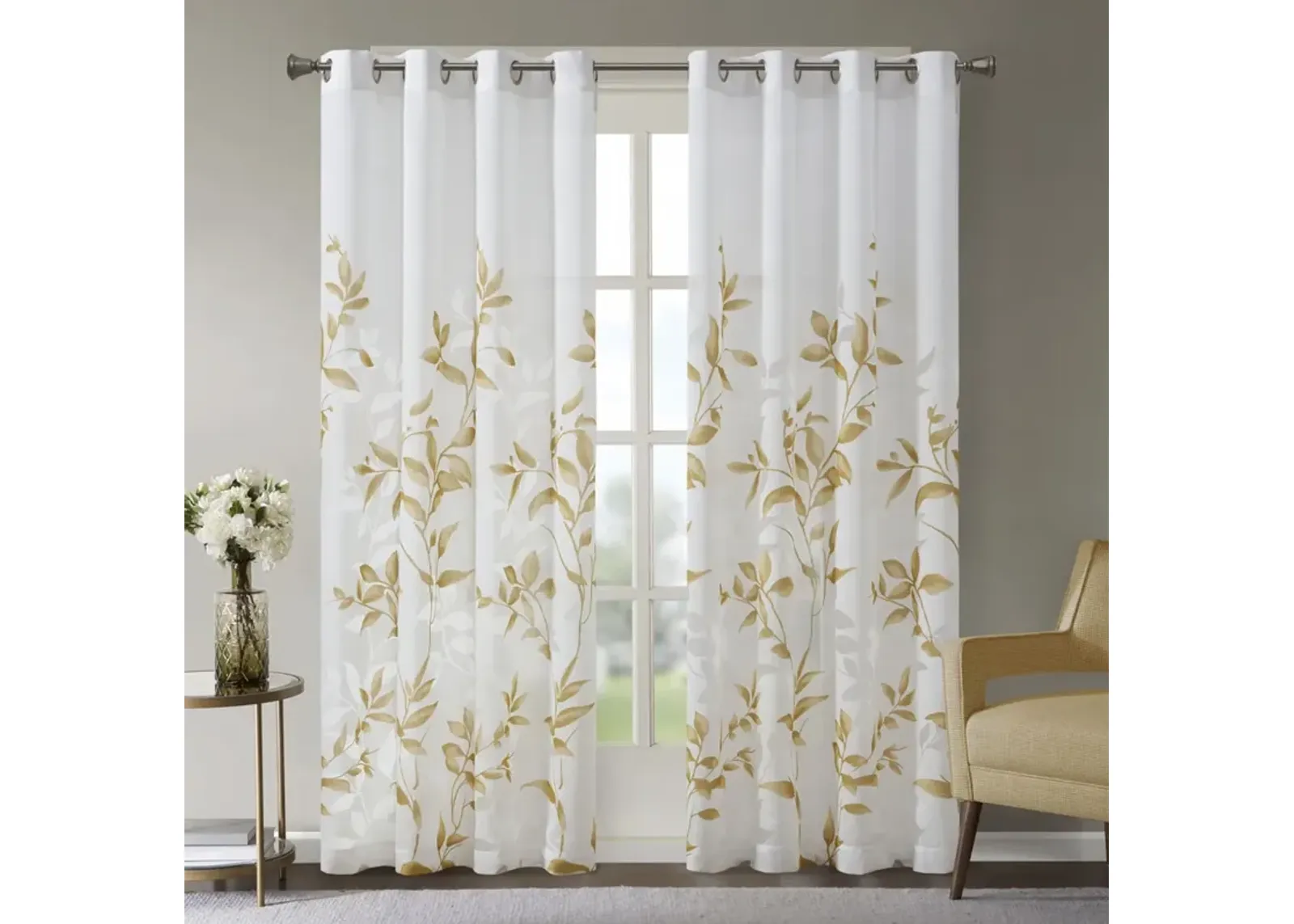 Madison Park Cecily Yellow Burnout Printed Curtain Panel