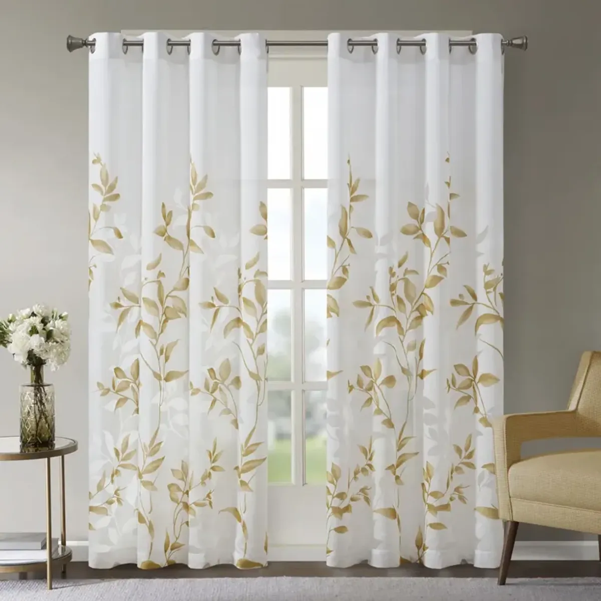 Madison Park Cecily Yellow Burnout Printed Curtain Panel