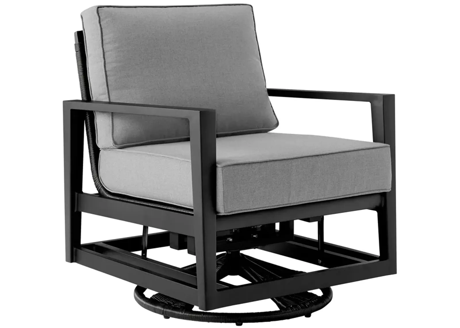 Grand Black Aluminum Outdoor Swivel Glider Chair with Dark Gray Cushions