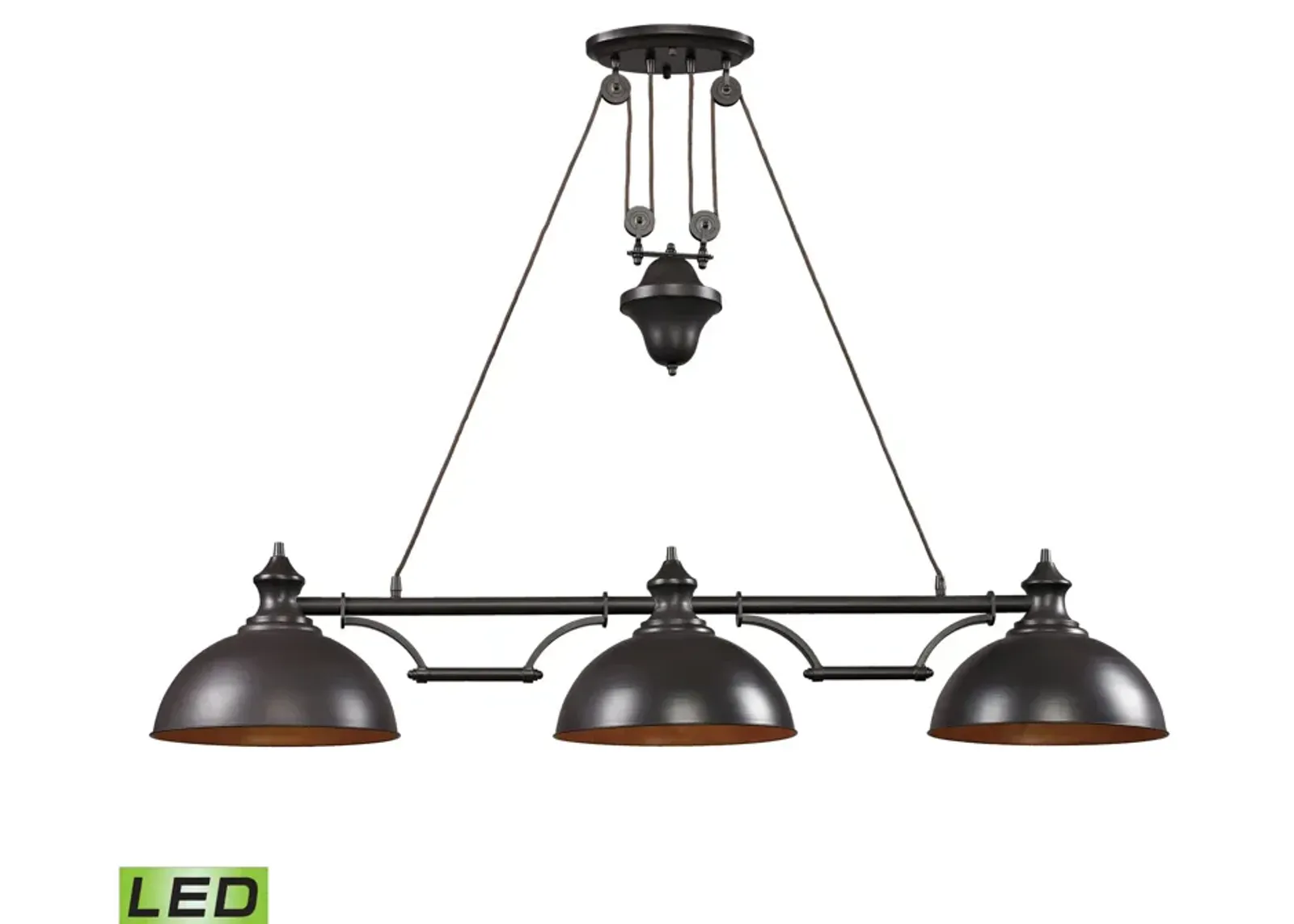 Farmhouse 56" Wide 3-Light Linear Chandelier - Oiled Bronze