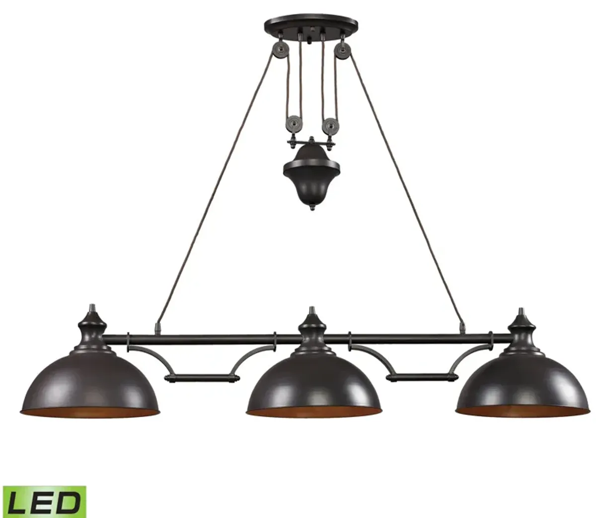 Farmhouse 56" Wide 3-Light Linear Chandelier - Oiled Bronze