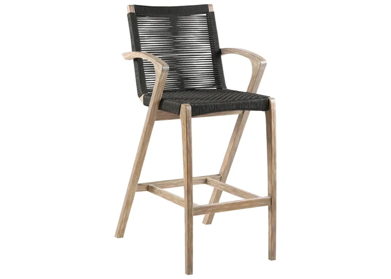 Nabila Outdoor Light Eucalyptus Wood and Charcoal Rope Counter and Bar Height Stool