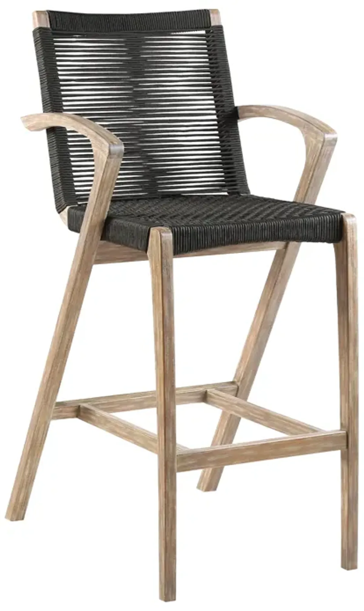 Nabila Outdoor Light Eucalyptus Wood and Charcoal Rope Counter and Bar Height Stool