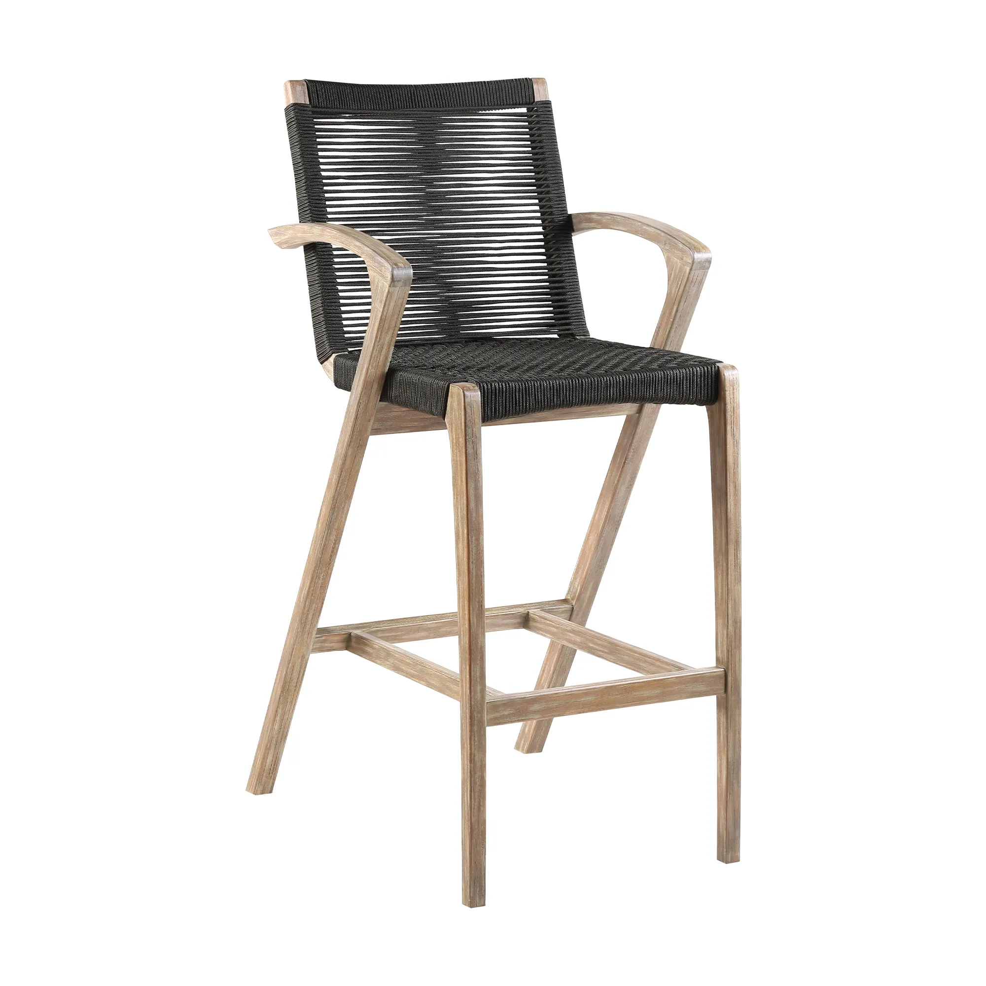 Nabila Outdoor Light Eucalyptus Wood and Charcoal Rope Counter and Bar Height Stool