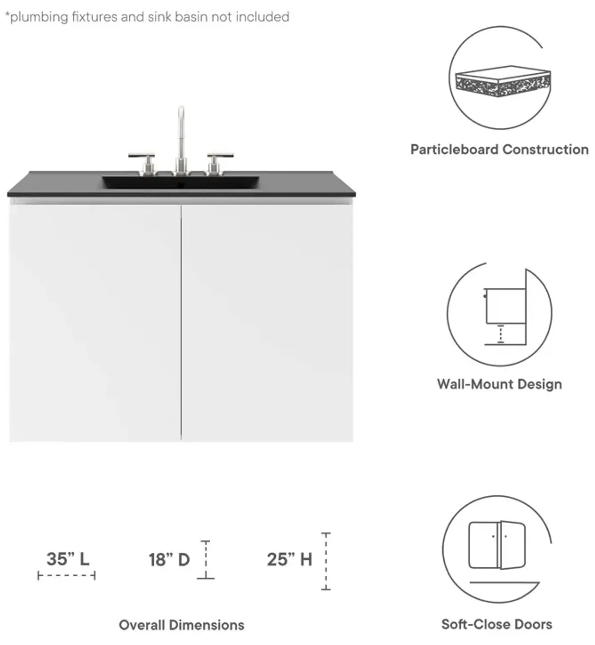 Vitality 36" Wall-Mount Bathroom Vanity (Sink Basin Not Included)