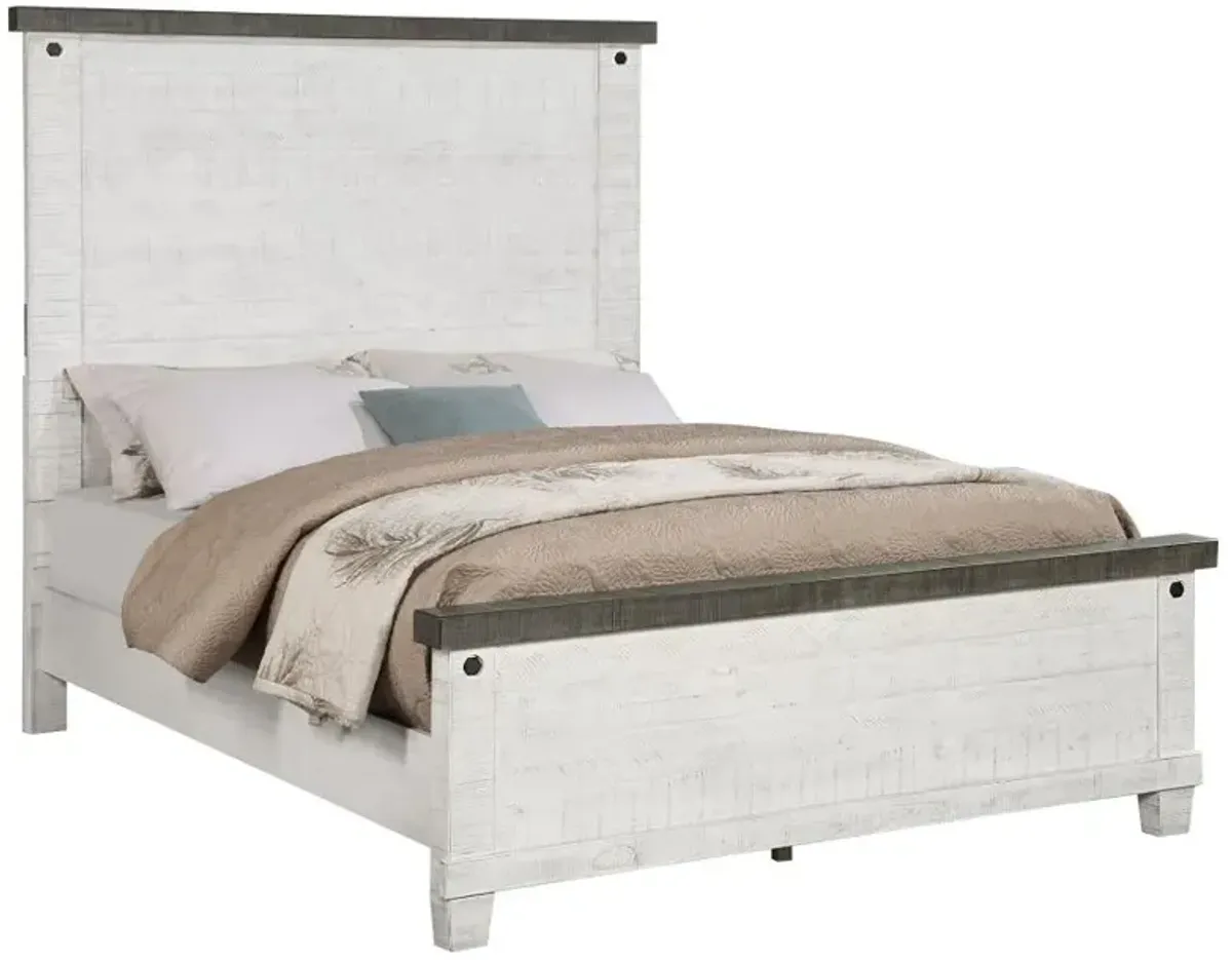 Lilith Eastern King Panel Bed Distressed Grey and White