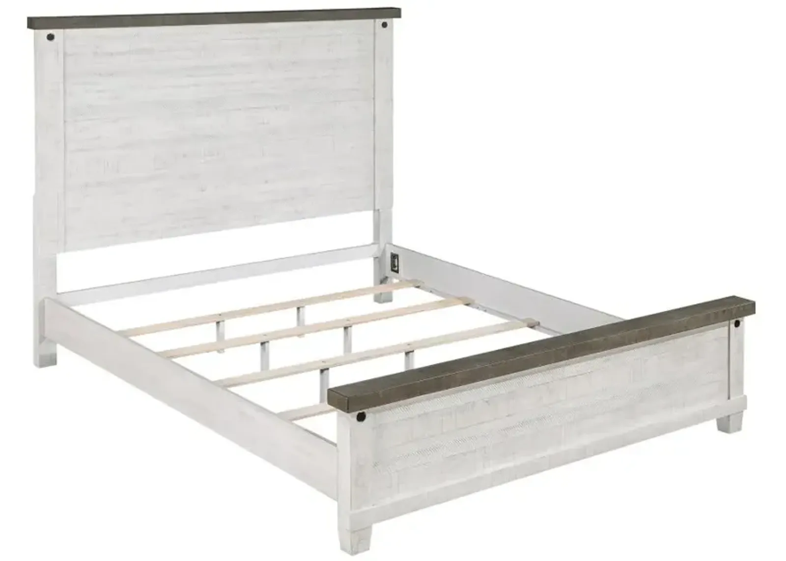 Lilith Eastern King Panel Bed Distressed Grey and White