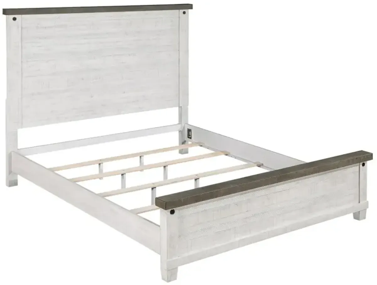 Lilith Eastern King Panel Bed Distressed Grey and White