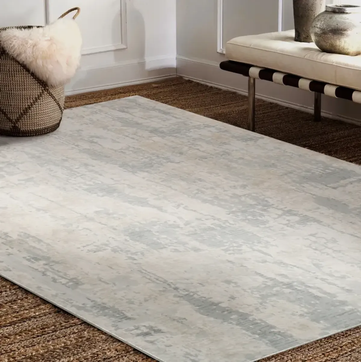 ARIELLA Cream/Grey Rectangle 2'6" x 10 ft Rug