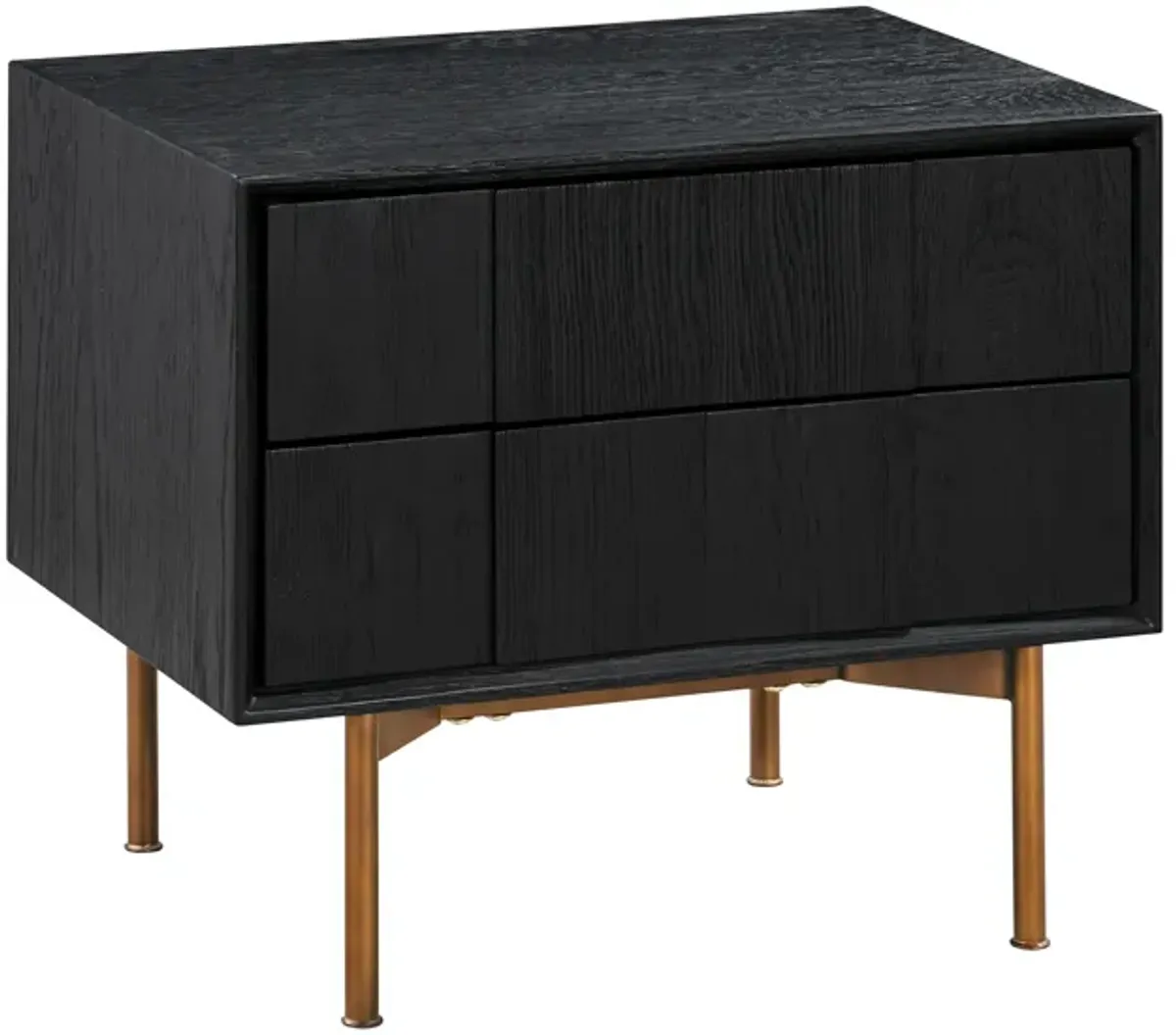 Carnaby 2 Drawer Nightstand in Black Brushed Oak and Bronze