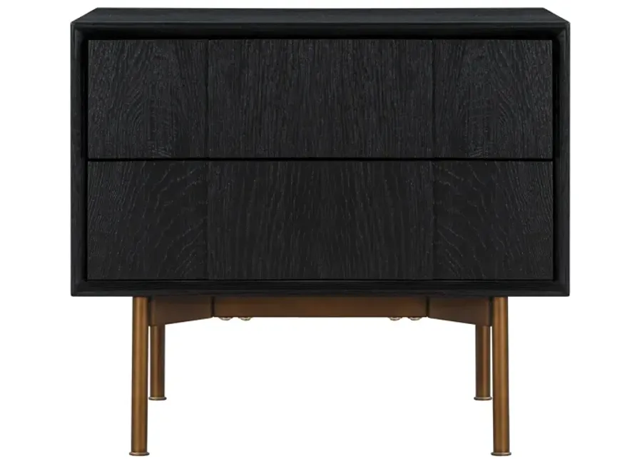 Carnaby 2 Drawer Nightstand in Black Brushed Oak and Bronze