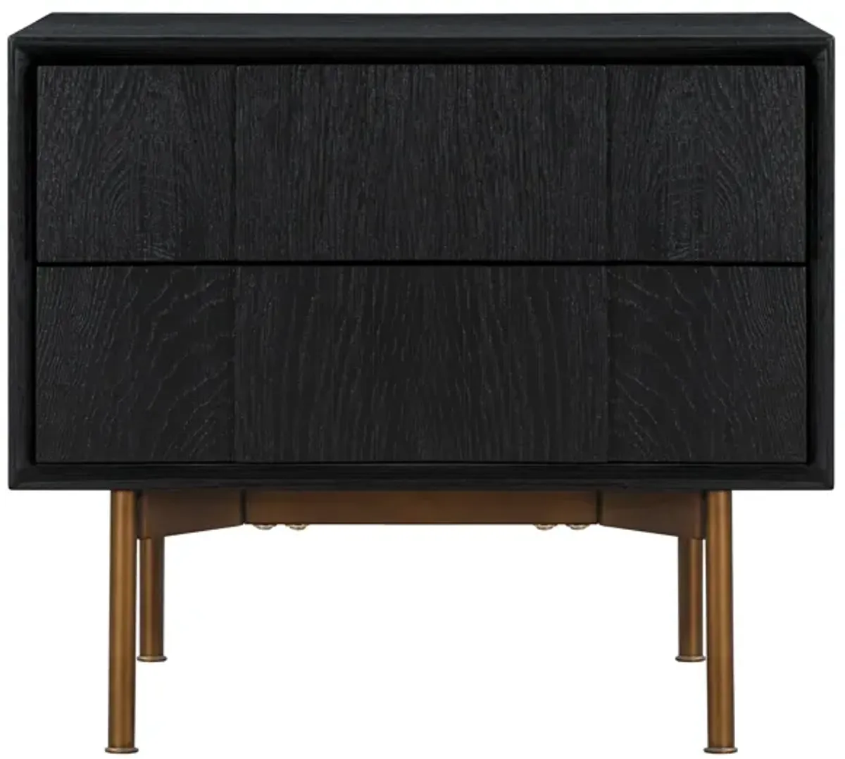 Carnaby 2 Drawer Nightstand in Black Brushed Oak and Bronze