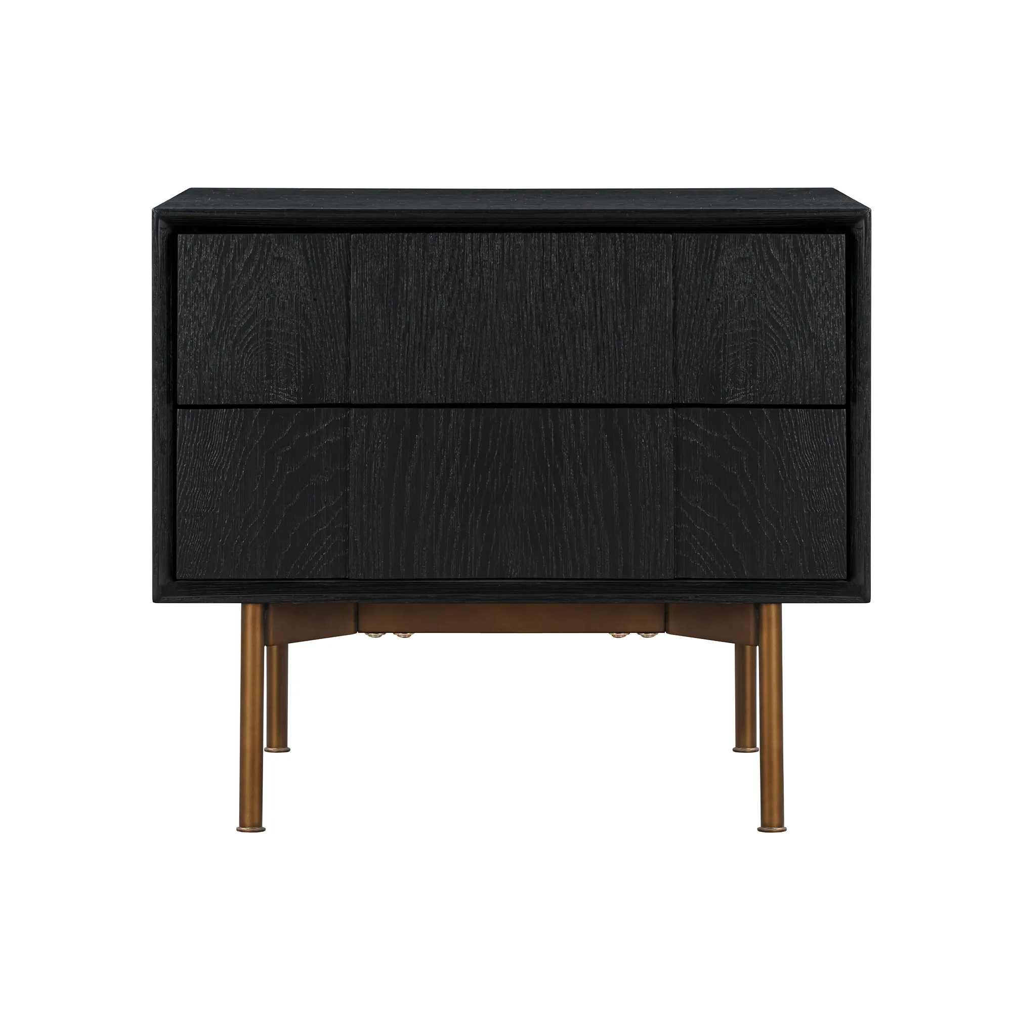 Carnaby 2 Drawer Nightstand in Black Brushed Oak and Bronze