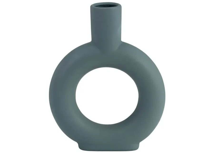 Cer, 9" Round Cut-out Vase, Deep Teal