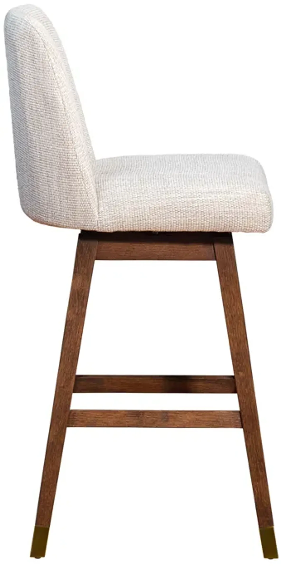 Amalie Swivel Bar Stool in Brown Oak Wood Finish with Beige Fabric