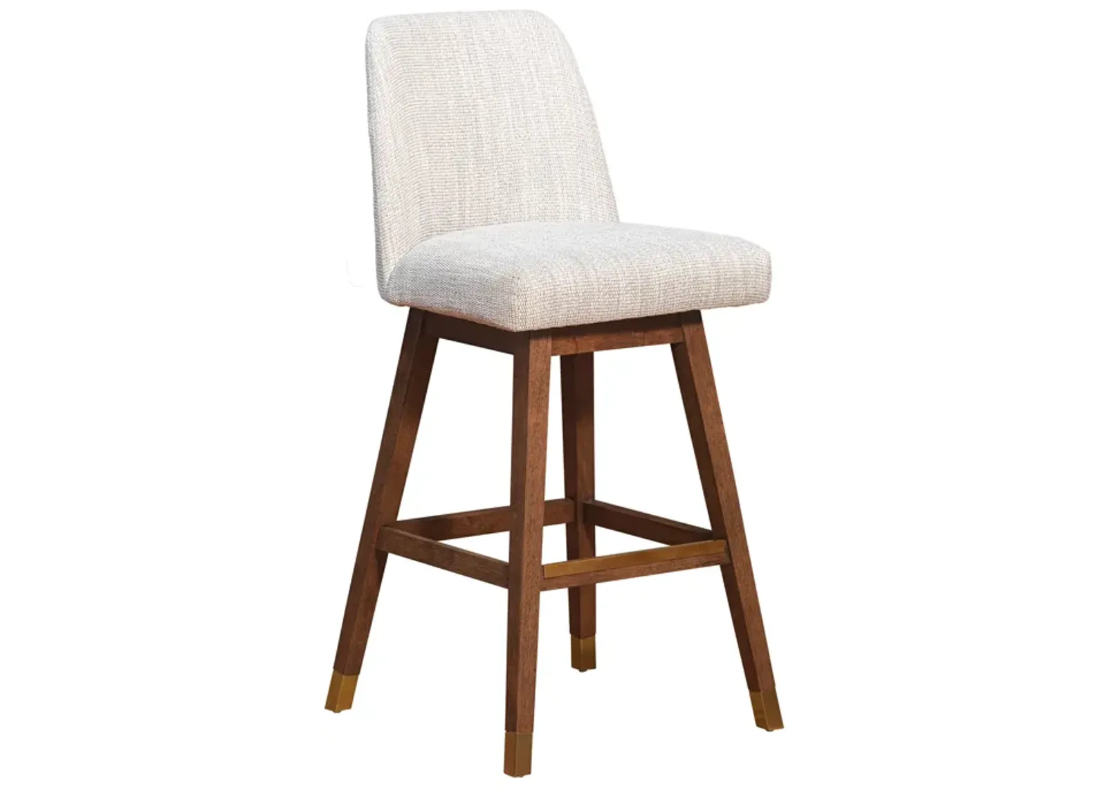 Amalie Swivel Bar Stool in Brown Oak Wood Finish with Beige Fabric