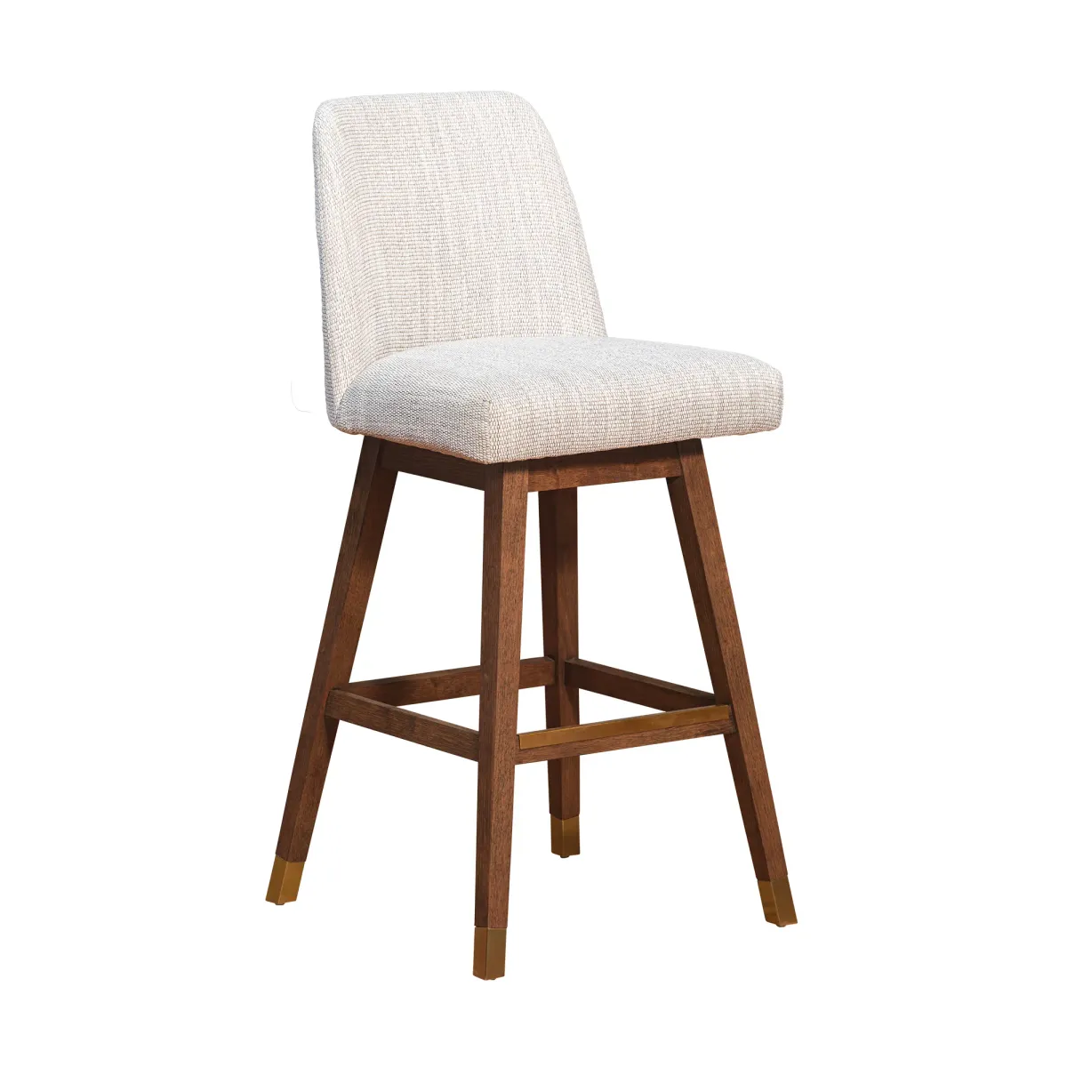 Amalie Swivel Bar Stool in Brown Oak Wood Finish with Beige Fabric