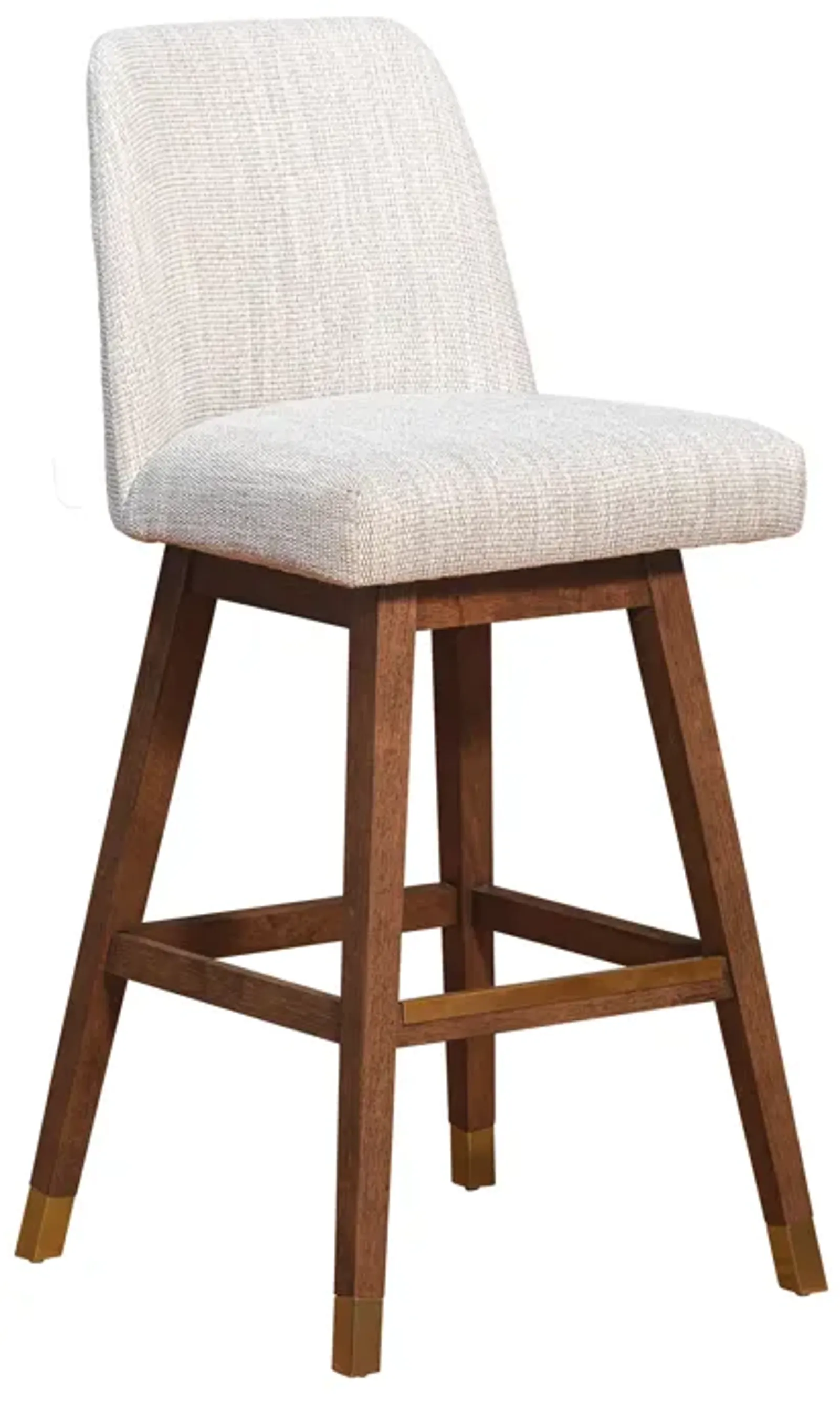 Amalie Swivel Bar Stool in Brown Oak Wood Finish with Beige Fabric