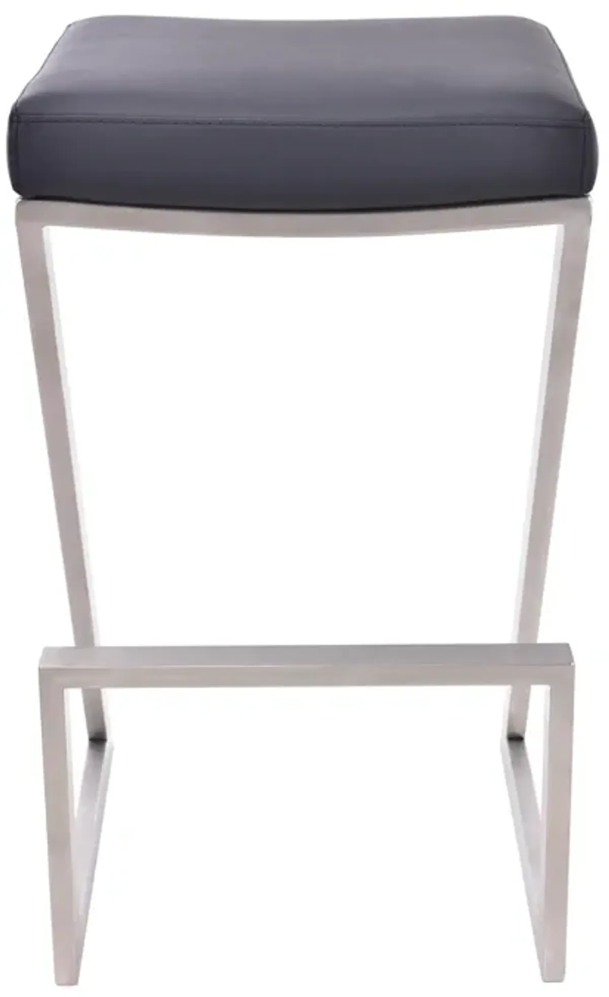 Atlantis 26" Counter Height Backless Black Faux Leather and Brushed Stainless Steel Bar Stool