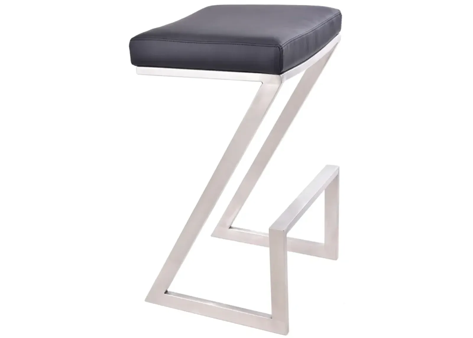 Atlantis 26" Counter Height Backless Black Faux Leather and Brushed Stainless Steel Bar Stool