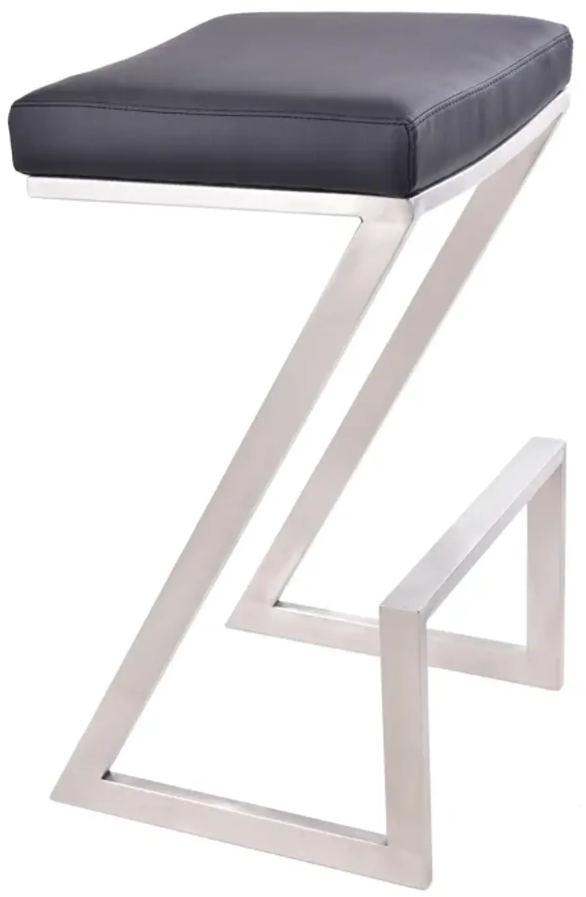 Atlantis 26" Counter Height Backless Black Faux Leather and Brushed Stainless Steel Bar Stool