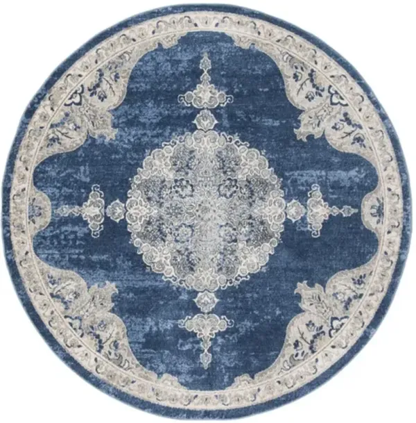 Brentwood 867 Navy / Light Grey 5' X 5' Round Round Powerloomed Rug
