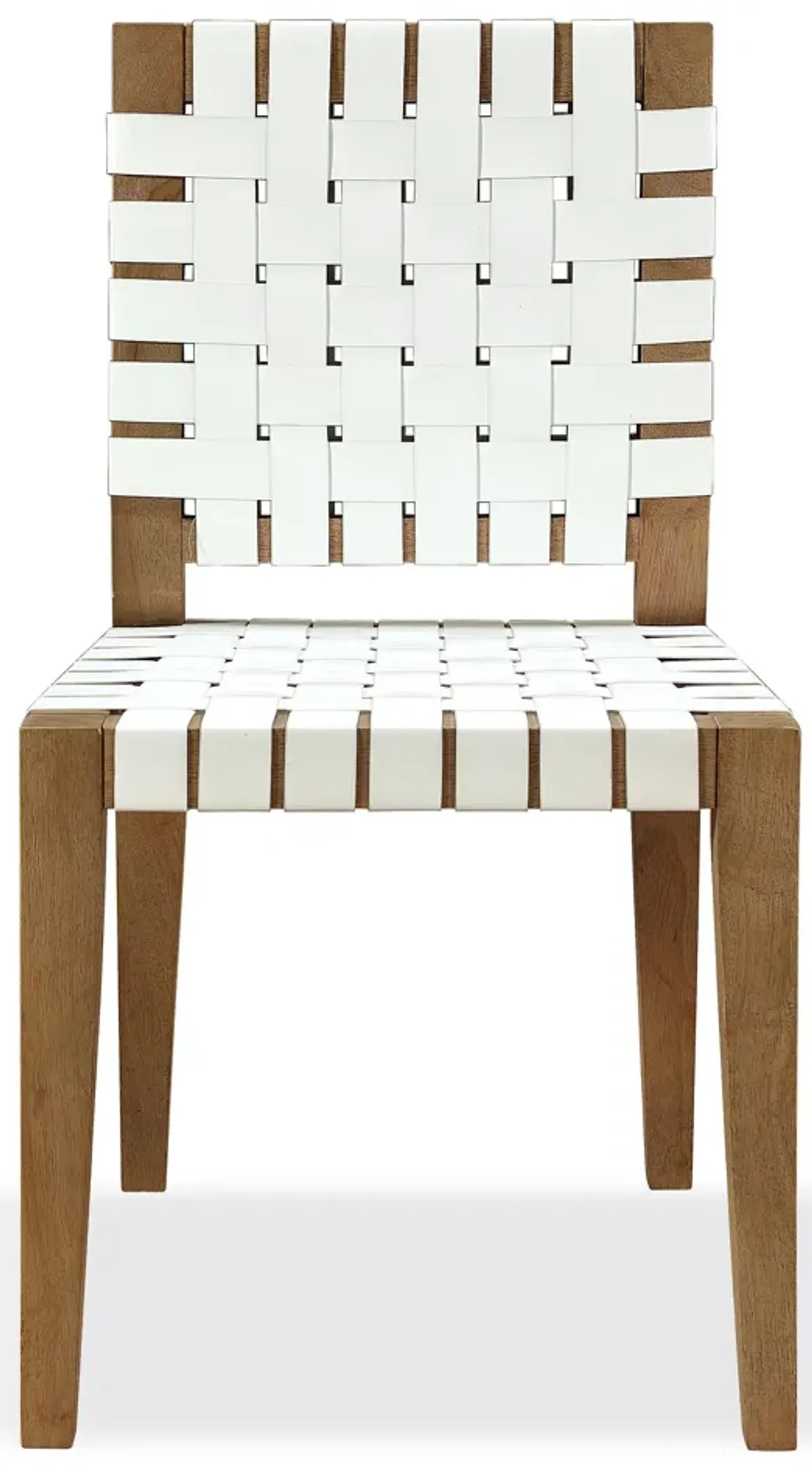 One Woven Leather and Solid Wood Dining Side Chair in White and Bisque