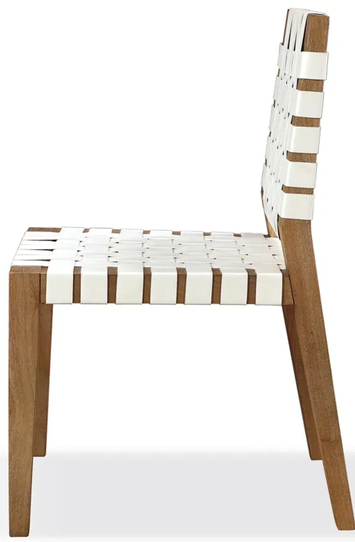 One Woven Leather and Solid Wood Dining Side Chair in White and Bisque