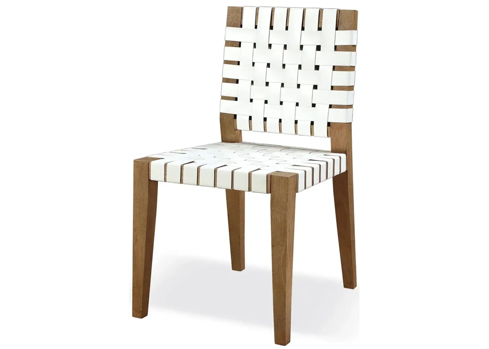 One Woven Leather and Solid Wood Dining Side Chair in White and Bisque