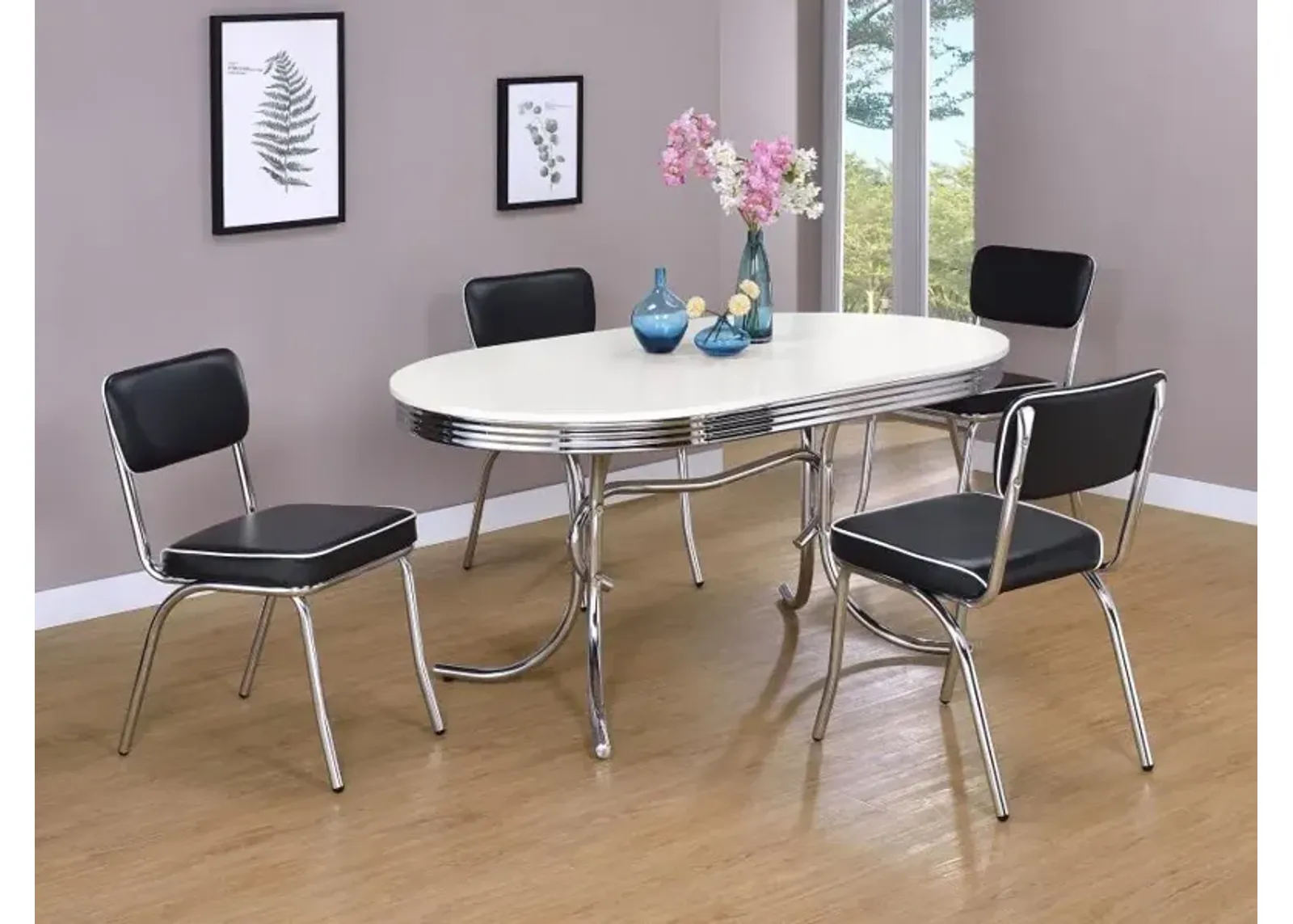 Retro 5-piece Oval Dining Set Glossy White and Black