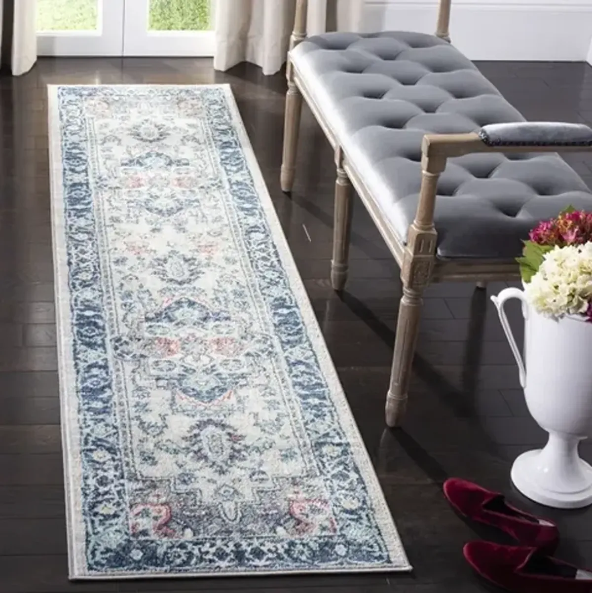 Brentwood 811 Light Grey / Blue 2' X 14' Runner Powerloomed Rug