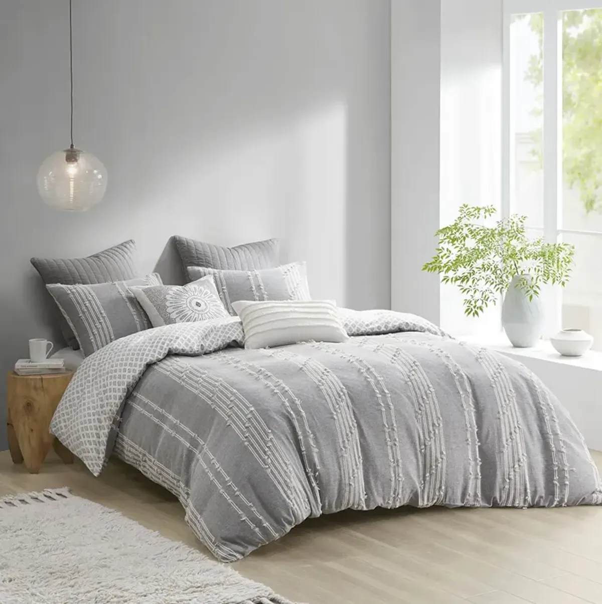 INK+IVY Kara Gray 3 Piece Cotton Jacquard Comforter Set