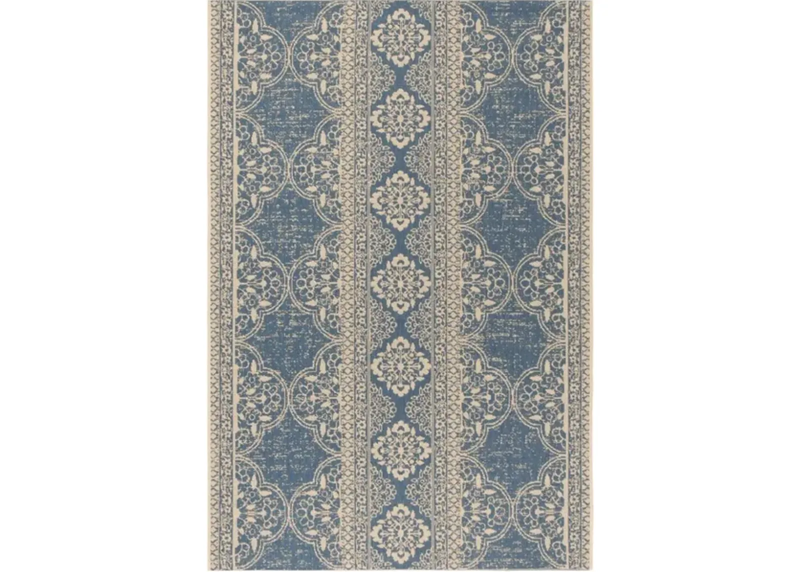 LINDEN 174 Collection LND174N-5 Cream / Blue 5'-3" X 7'-6"