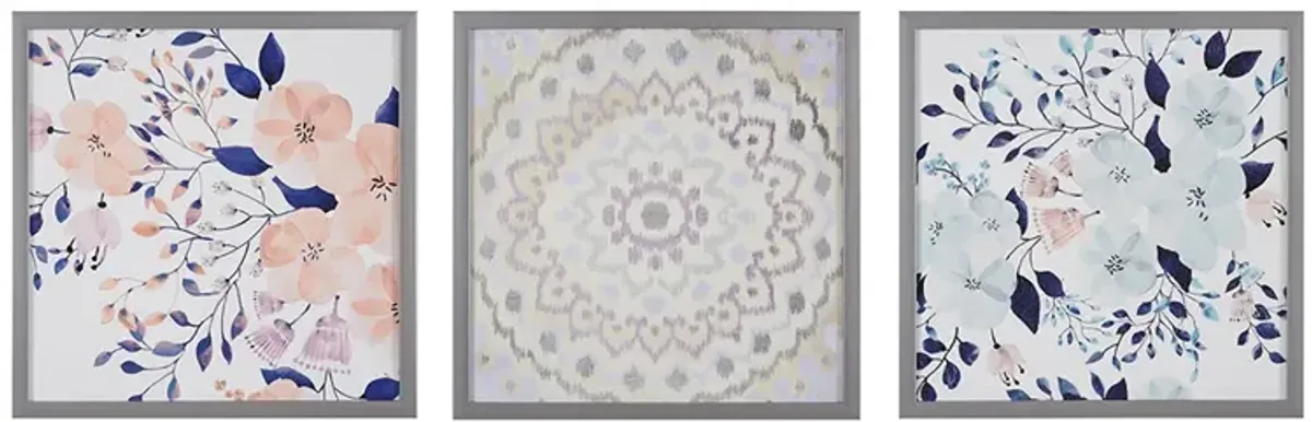 Intelligent Design Summer Bliss Multi Silver Framed Floral Medallion 3-piece Wall Decor Set